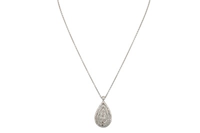 Lot 96 - A DIAMOND CLUSTER PENDANT, the pear shaped...