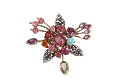 Lot 237 - A VINTAGE ZIRCON, GARNET AND CITRINE BROOCH,...
