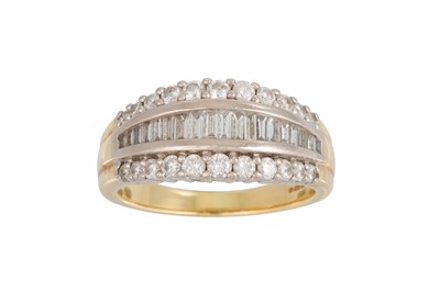 Lot 134 - A DIAMOND TRIPLE ROW DRESS RING, the inner...