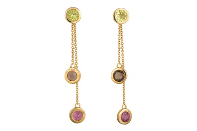 Lot 311 - A PAIR OF TOURMALINE AND PERIDOT EARRINGS,...