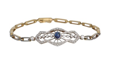 Lot 258 - A VINTAGE DIAMOND AND SAPPHIRE BRACELET, the...