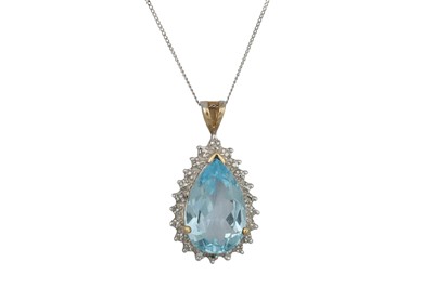 Lot 23 - A BLUE TOPAZ AND DIAMOND SET PENDANT, the...