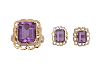 Lot 78 - A PAIR OF AMETHYST EARRINGS, the rectangular...