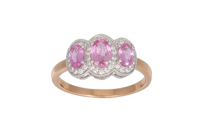 Lot 94 - A PINK SAPPHIRE AND DIAMOND TRIPLE CLUSTER...