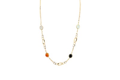 Lot 283 - A GEM SET NECK CHAIN, the 18ct gold curb link...