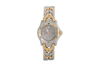 Lot 472 - A LADY'S BI-METAL TAG HEUER WRIST WATCH, grey...