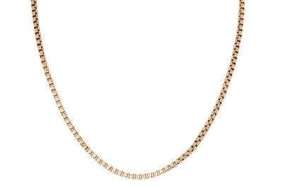 Lot 181 - A VINTAGE 9CT ROSE GOLD BOX LINK NECKCHAIN, 10 g