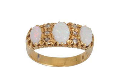 Lot 185 - A VICTORIAN THREE STONE OPAL AND DIAMOND RING,...