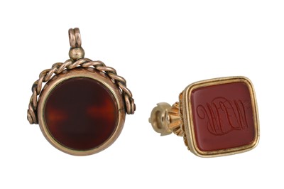 Lot 190 - TWO VICTORIAN GOLD SEAL FOBS, set with...