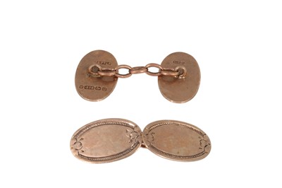 Lot 526 - A PAIR OF VINTAGE 9CT ROSE GOLD OVAL CUFFLINKS,...