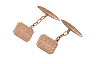 Lot 527 - A PAIR OF VINTAGE 9CT ROSE GOLD RECTANGULAR...