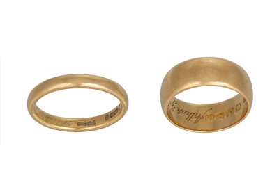 Lot 531 - TWO 18CT YELLOW GOLD BAND RINGS, size N & K –...