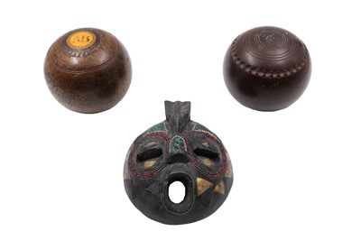 Lot 476 - A WEST AFRICAN CARVED HEAD, together with...