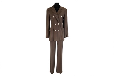 Lot 566 - A LADY'S SPORTMAX BROWN PINSTRIPE TROUSER SUIT,...