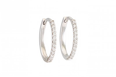 Lot 295 - A PAIR OF DIAMOND SET HOOP EARRINGS, mounted...