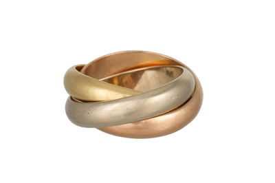 Lot 443 - A CARTIER TRINITY BAND, the three-colour 18ct...
