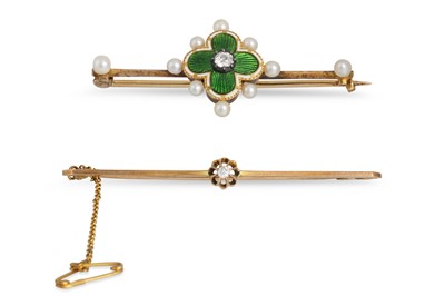 Lot 154 - TWO ANTIQUE BROOCHES, one diamond set, and one...