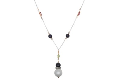 Lot 366 - A SOUTH SEA PEARL. SAPPHIRE AND DIAMOND...