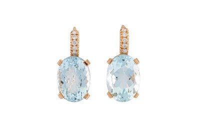 Lot 298 - A PAIR OF AQUAMARINE AND DIAMOND EARRINGS, the...