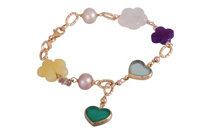 Lot 376 - A MULTI-GEMSET BRACELET, set with chalcedony,...