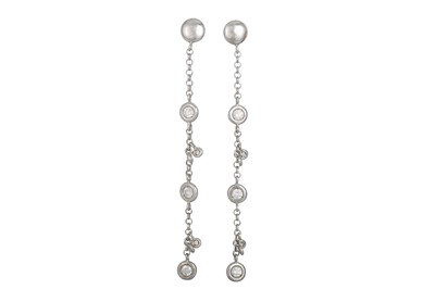 Lot 383 - A PAIR OF DIAMOND DROP EARRINGS, the collet...
