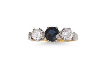 Lot 330 - A SAPPHIRE AND DIAMOND THREE STONE RING,...