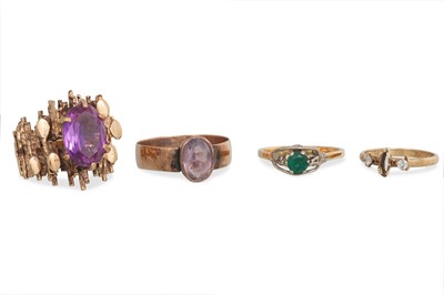 Lot 336 - FOUR VINTAGE GOLD STONE SET DRESS RINGS, 20 g.