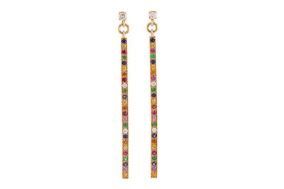 Lot 304 - A PAIR OF SAPPHIRE AND DIAMOND EARRINGS, each...