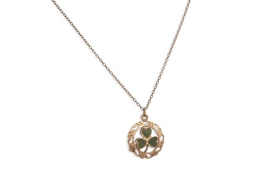 Lot 342 - A 9CT GOLD CONNEMARA MARBLE SHAMROCK PENDANT,...
