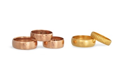 Lot 343 - TWO X 22 CT GOLD BAND RINGS, 11.3 g. together...