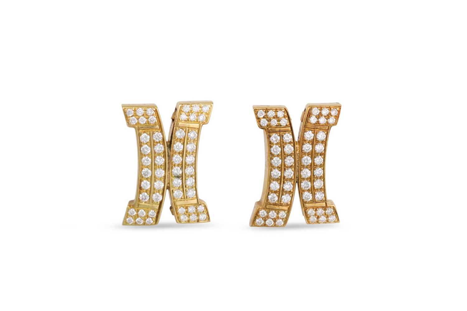 Lot 44 - A PAIR OF DIAMOND CLUSTER EARRINGS, 'M' shaped,...
