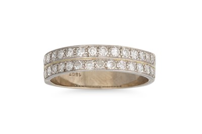 Lot 118 - A DIAMOND TWO ROW HALF HOOP ETERNITY RING,...