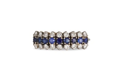 Lot 55 - A VINTAGE THREE ROWED DIAMOND AND SAPPHIRE...