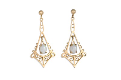 Lot 79 - A PAIR OF OPAL DROP EARRINGS, the cabochon...
