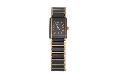 Lot 444 - A BI-METAL RADO WRISTWATCH, black face, boxed
