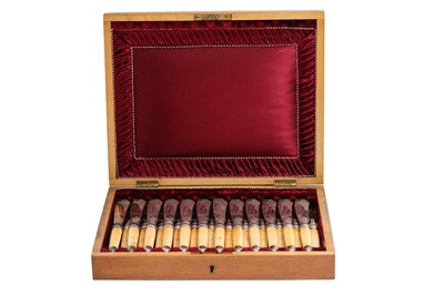 Lot 494 - A VICTORIAN SILVER MOUNTED CUTLERY SET, 24...