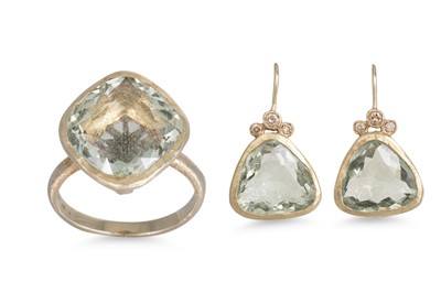 Lot 274 - A H.STERN GREEN QUARTZ RING, diamond set &...