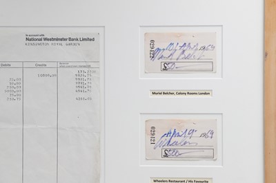 Lot 565 - A FRAMED COLLECTION OF CHEQUE STUBS FROM...