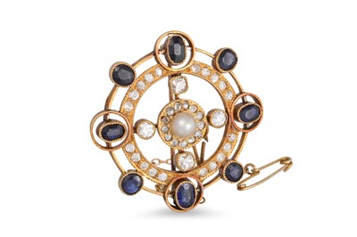Lot 392 - AN EDWARDIAN SAPPHIRE, DIAMOND AND PEARL...
