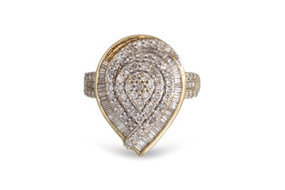 Lot 293 - A DIAMOND CLUSTER RING, the pear shaped plaque...