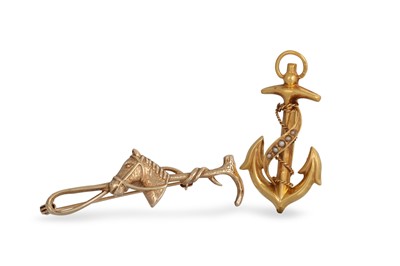 Lot 292 - TWO ANTIQUE GOLD BROOCHES, one modelled as an...
