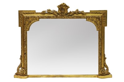 Lot 495 - AN ANTIQUE OVERMANTLE MIRROR, gilt & gesso...