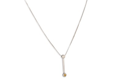 Lot 154 - A GEM SET DROP PENDANT, in 18ct. white gold,...