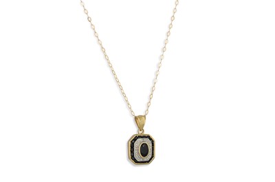 Lot 46 - A DIAMOND AND SAPPHIRE PENDANT, octagonal form,...