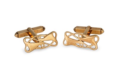 Lot 97 - A PAIR OF CUFFLINKS, mounted in 9ct gold