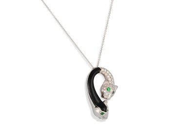 Lot 270 - A DIAMOND, EMERALD & ENAMEL PENDANT, in the...