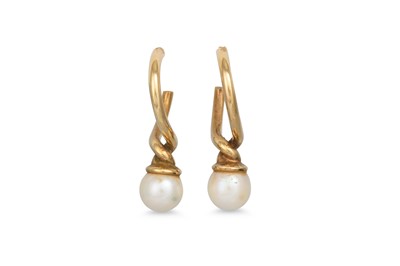 Lot 110 - A PAIR OF PEARL SET HOOP EARRINGS, of twist...