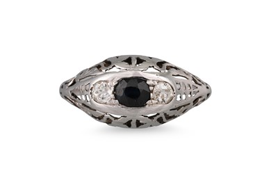 Lot 58 - A VINTAGE DIAMOND AND SAPPHIRE DRESS RING, the...