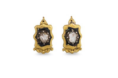 Lot 350 - A PAIR OF ANTIQUE DIAMOND AND ENAMEL SET...