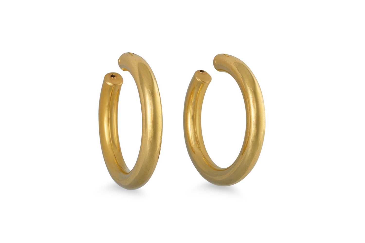 Lot 48 - A PAIR OF 18CT GOLD HOOP EARRINGS, 9.4 g.